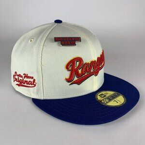 Texas Rangers White Blue New Era 59Fifty Big League Chew Fitted Hat 7 1/2 New
